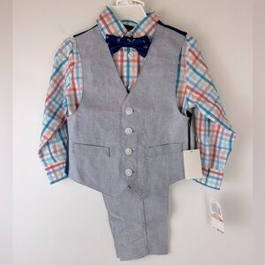 NAUTICA Toddler Boys 4-Piece Vest & Bow Tie Matching Suit Set NWT | Size 2T
